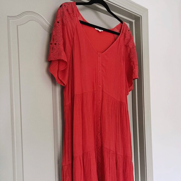 'Just Found' Burnt Orange/ Salmon Boho Tiered Peasant Dress - Picture 1 of 4